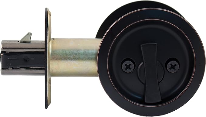 Round Pocket Door Lock, Privacy (Bed/Bath) Latch, 2-3/8" Backset, RCL, Vintage Bronze by Stone Harbor Hardware