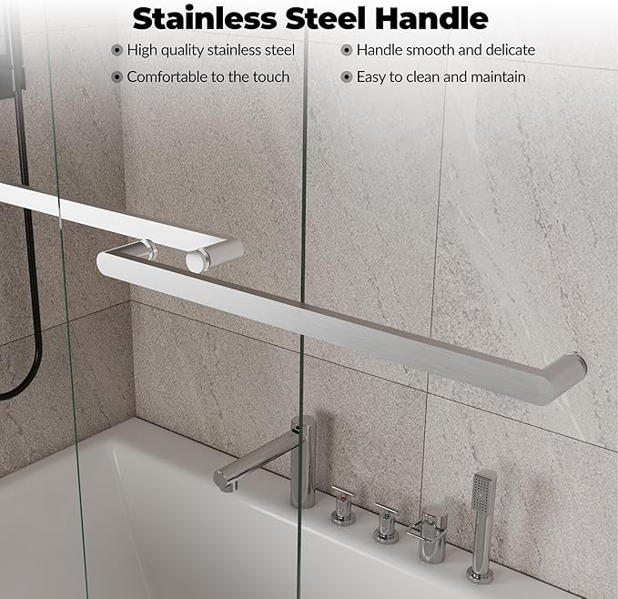 59" W x 60" H Sliding Shower Door with 1/4" Clear Tempered Glass, Aluminum Alloy Frame & Space Saving Bypass Design for Bathroom,Brushed Nickel
