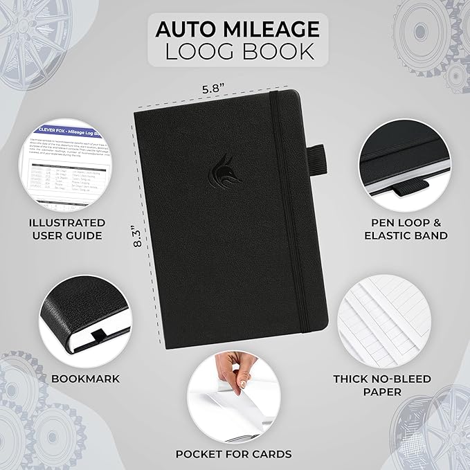 Clever Fox Auto Mileage Log Book – Vehicle Logbook with Mileage, Expense, Gas Consumption & Lubrication Trackers – Driving Logger for Car Records – A5 Size, 1,674 Mileage Entries (Black)