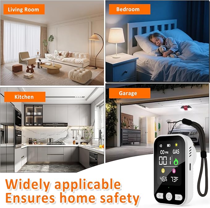 4-in-1 Upgraded Natural Gas Leak Detector, Plug-in Carbon Monoxide Detectors, CO & Gas Detector with Temperature & Humidity, Portable Gas Leak Detector for Home, Kitchen, RV, Travel