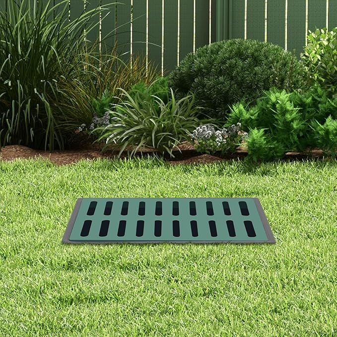 Drainage Catch Basin Kit - 22-Gal Catch Basin with Grate and Debris Basket, Composite Resin Yard Drain for Lawn, Downspout, and Driveway, Easy-Install Drain Box, 25.5 X 17.7 X 23.6in (Black Green)