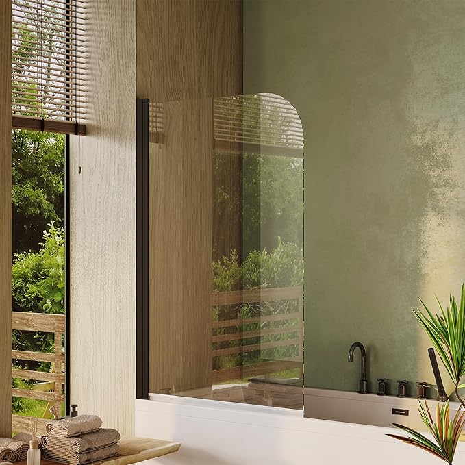 Fixed Frameless Shower Screen for Bathtub - 32" W x 55" H Glass Panel, 6mm Tempered Glass with Matte Black Aluminum Frame, Easy Install Bath Enclosure for Modern Bathroom