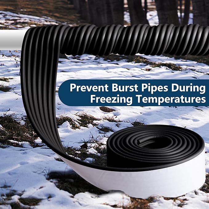 16.4 Ft x 3.2 inch Water Pipe Insulation Tape-Weather Resistant Foam Pipe Insulation Wrap for Winter Cold Hot Water Pipe-Self Adhesive Tube Insulation Wrap for Winter Freeze Protection (Black)