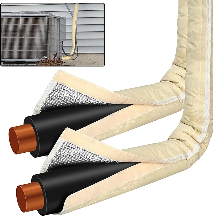 HVAC Copper Pipe Insulation Cover, 72''x10.2'' Outdoor Mini Split AC Heating System Line Foam Tube Protector Sleeve, Flexible Insulation Wrap for Central Air Conditioner and Heat Pump, Khaki 1PCS