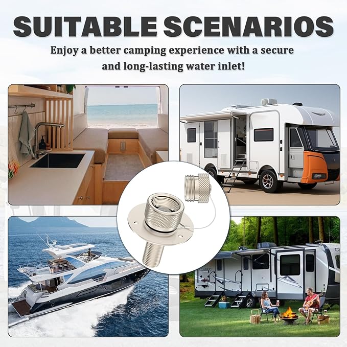 All Metal RV City Water Inlet with Check Valve RV water inlet -rv water fill inlet Leak Proof & Universal Fit for RV Camper Motorhome Trailer Marine -Nickel