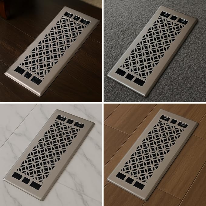 Floor Vent Covers 4x12 - Air Vent Covers, Heavy Duty Floor Vents for Home, Adjustable Airflow Register Vent Cover for Walls and Wood Flooring, Floor Register Cover Air Vents Satin Nickel Finish