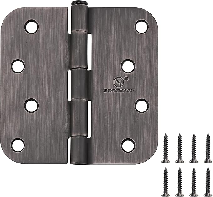 Door Hinge 4 Inch Interior Door Hinges Oil Rubbed Bronze Black 4 Inch Interior Hinges Flat Iron Hinge 4"x 4" Door Hardware 5/8" Radius - 12 Pieces