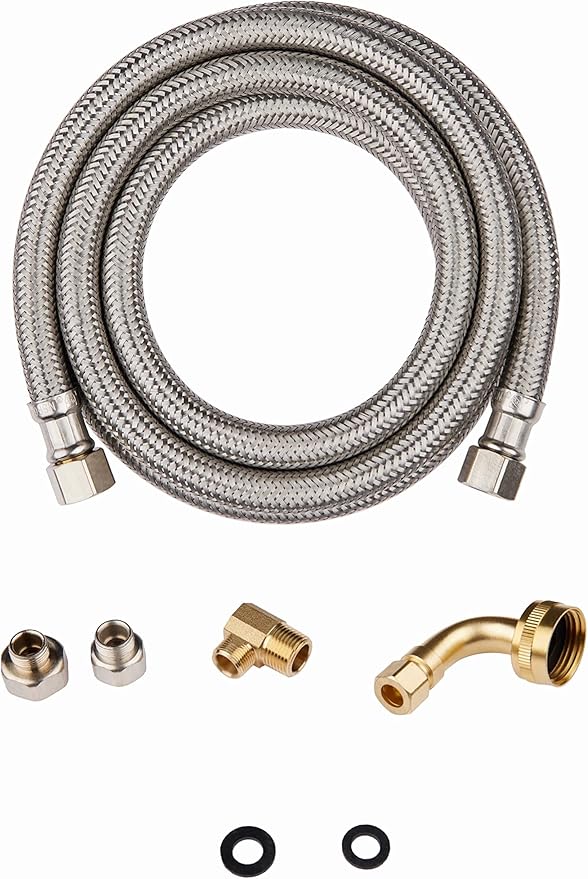 EFIELD 6 Ft Universal Dishwasher Installation Kit-Stainless Steel Dishwasher Supply Line with Compression Connection,(HOSE014)