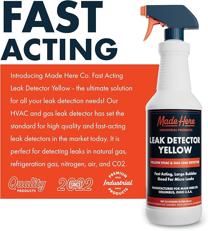 Leak Detector Yellow - Fast Acting, All-Purpose Leak Detection for High & Low Temperature Applications in Gas & C02 Systems (32 oz) (Packaging May Vary)