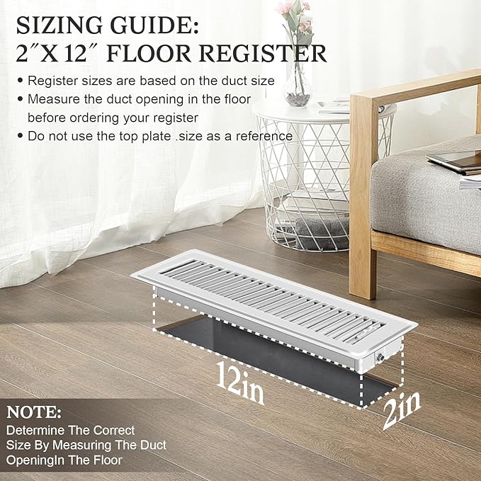 4 PCS Floor Vents Floor Registers 2x12 inch, Heavy Duty Metal Heat Air Vent Covers 2 X 12 with Rust Proof Finish for Home Office Wall Floor Registers Grilles & Vents (4, White, 2x12 Inches)