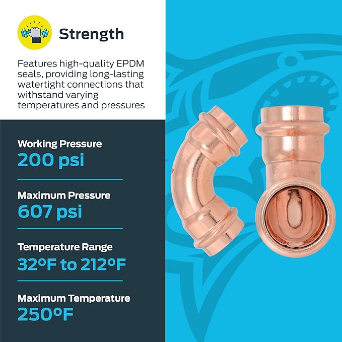 SharkBite 1 x 1 Inch 90 Degree Elbow, Copper Press Plumbing Fitting, Pack of 5, UPR260X5