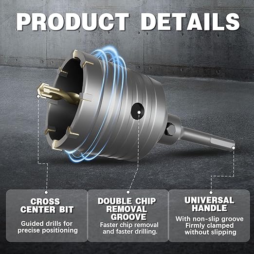 5-1/8" Concrete Hole Saw,130mm Masonry Hole Saw, with 220mm SDS Plus Shank Connecting Rod for Concrete Brick Cement Stone Wall Drilling Home Improvement