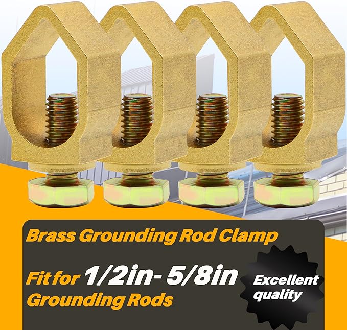 4-Pack Copper Grounding Rod Clamp, Grounding Wire Clamp Great for 1/2”- 5/8’’ Grounding Rods, High-Quality Copper Grounding Clips