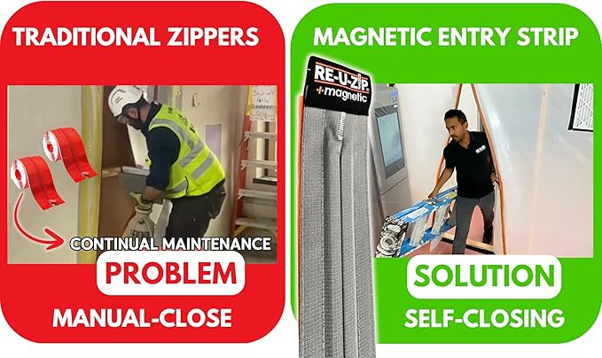 RE-U-ZIP® Heavy-Duty Ultra-Clear Magnetic Entry Strip Door Kit | Customizable 5 x 9 ft Cut-to-Size | 12 Mil FR Vinyl | Negative-Air Resistant and Reliable for Cleanrooms, Construction, Remodeling