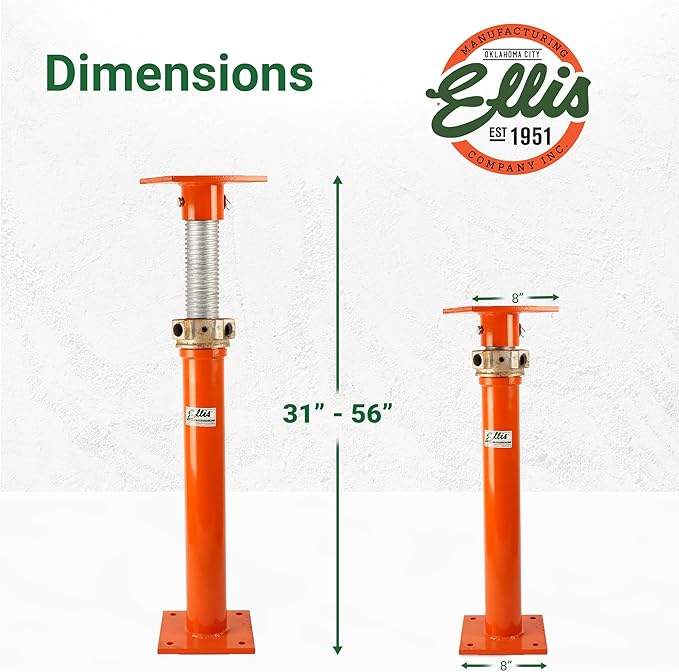 ELLIS Heavy-Duty Adjustable Steel Shore – Foundation Jack for Basement, Floor Leveling, and Concrete Bracing – 40,000 lb Safe Load Capacity – 31"-56" Adjustment