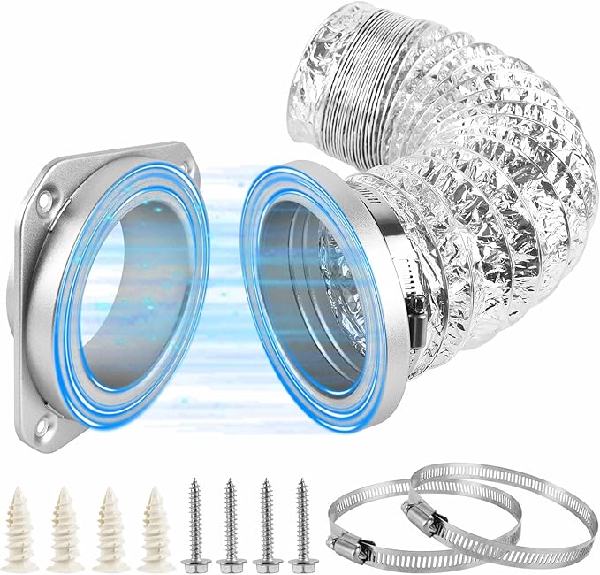 Magnetic Dryer Vent Coupling Kit, Quick Connect Aluminium Alloy DV180 Wall Adapter Self-Alignment Design Dryer Vent Connector Airtight Seal Dryer Vent Hose Including 3.3Ft 4" Foil Duct & 2 Clamps