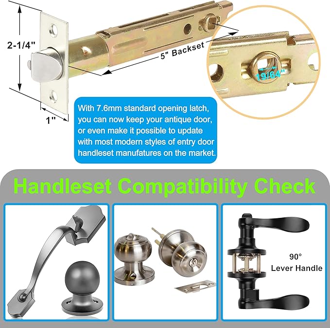 5" Backset Entry Door Latch with Keyed Diff. Knobset, 19/64" (7.6mm) Square Interface with Square Corner Faceplate, Non-Handed, Matte Black