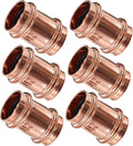 Copper Press Fittings,1inch Copper Coupling with Stop 1-Inch PxP Zero Lead,Outer Diameter 1-1/8”,6PCS Press Fittings 1” Coupling with Stop for Plumbing,Use with Hydraulic Press Fitting Tool