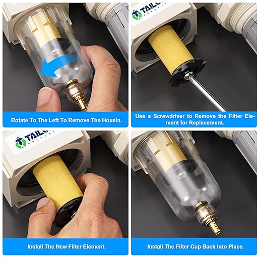 TAILONZ PNEUMATIC 1/4 Inch NPT Manual Drainage 3 in 1 Oil Air Pressure Regulator Filter AC2000-02（0-150PSI） with Lubricator Cup for Air Tools System