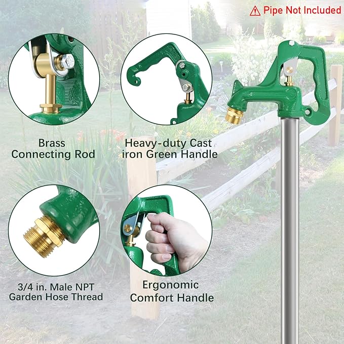 Frost Proof Yard Hydrant Head Assembly,Adapt to 3/8"-16 UNC Male Nut Rod with 1" NPT Male Thread Pipe,Frost Free Outdoor Faucet Freeze Proof Hydrant Head for Yard Farm Irrigation,Connect 3/4" Hose