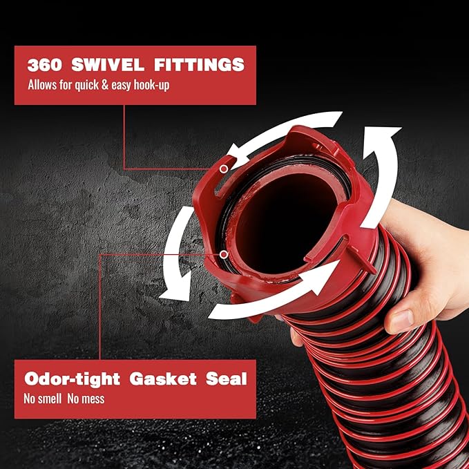 3FT RV Sewer Hose Kit: Heavy Duty Camper Waste Hose with Leak-Proof Swivel Fittings, 90° Clear Elbow, 4-in-1 Adapter, TPE Tech for Crush-Proof and UV-Resistant