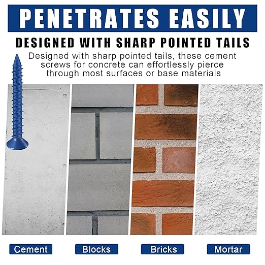 200 Qty 3/16" x 1-1/4" Phillips Flat Head Concrete Screws Anchor with Drill Bits Blue Screws for Anchor Masonry, Block, Brick, Cement, Stucco, Diamond Point and Wood Fastening