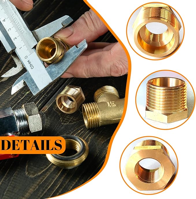 2 Pcs Brass Bushing 3/4" Male to 3/8" Female, 3/4" to 3/8" NPT Adapter Hex Brass Reducing Pipe Adapter Fitting Pipe Hose Tube Adapter Convert