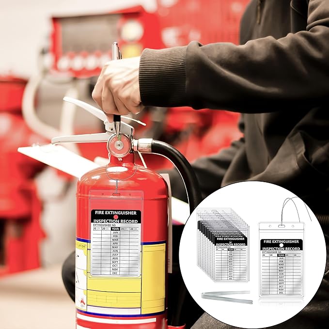 25 Pcs Fire Extinguisher Inspection Tag Waterproof Plastic Cover 2.67 x 4.53 Inch Service Record Tags Durable Aluminum Metal Tags Tamper Seal with Iron Wire Resealable for Indoor and Outdoor (25)