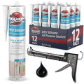 Kraken Bond Black Silicone Sealant Waterproof% 100-10 fl oz Cartridge, RTV Silicone Caulk Kitchen and Bathroom, All Purpose, Window Caulking Sealant Outdoor, RV, Gun Included - 12 Pack