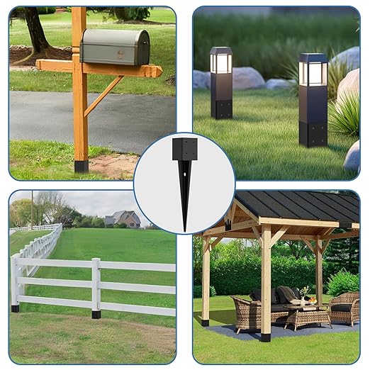 2 Pack 4x4 Fence Post Anchor Ground Spike – Heavy Duty 32" Metal Post Base (Fit 3.6"x3.6") Black Powder-Coated for Mailbox, Deck, Fence, Railing