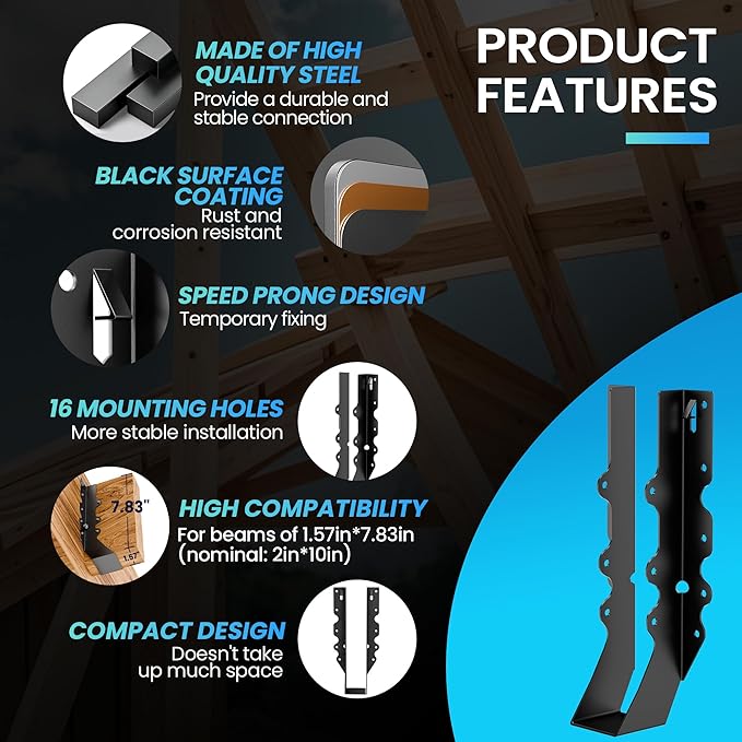 20 pcs 2x10 Joist Hangers Black Face Mount Joist Hangers , 2x10 Brackets Fits Truss Connectors,Rafter Hangers for Floor Deck and Ceiling Joists Q235B Steel Black Powder Coated