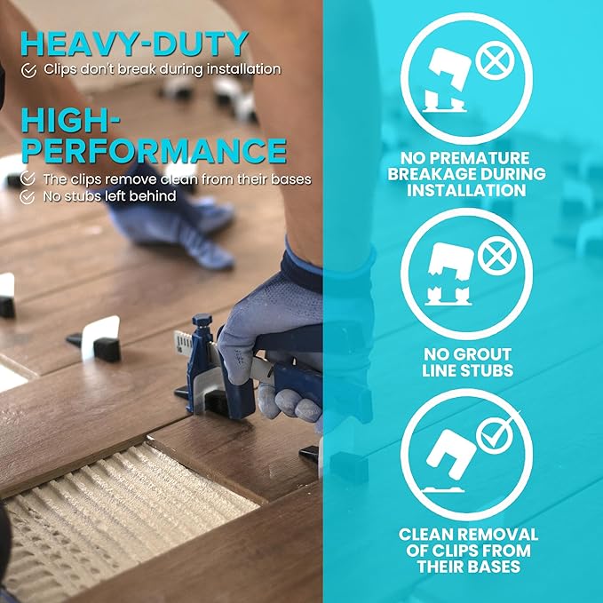 Peygran Tile Leveling System: Lippage Free Tile and Stone Installation for PRO and DIY. The Most Precise and Reliable Tile Leveling Clips on The Market. (1/16" (2mm): 300 Clips)