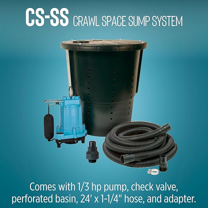 Little Giant CS-SS 115-Volt, 1/3 HP, 3000 GPH Pre-Packaged Automatic Crawl Space Sump System with 20-Ft. Cord, Blue/Black, 14940655