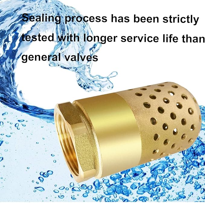 Brass Foot Valve 1 inch NPT Heavy Duty Spring Mesh Check Valve Female Connection One Way Foot Valve Backflow Preventer with Holes Strainer Filter for Well Jet Pumps Foot Valve(1'' NPT)