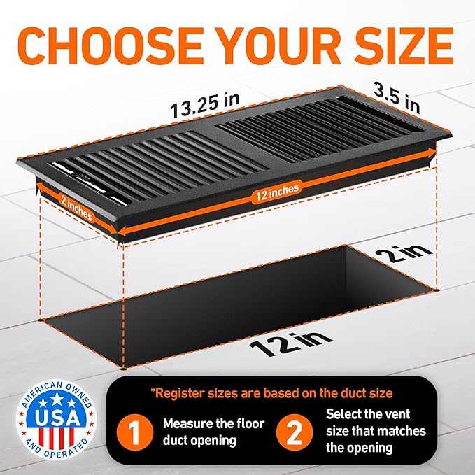2X12 Floor Vent Covers Floor Register with Mesh Cover Trap, Heat and Air, Walkable Metal Floor Vent for HVAC Duct, Contemporary, Matte Black