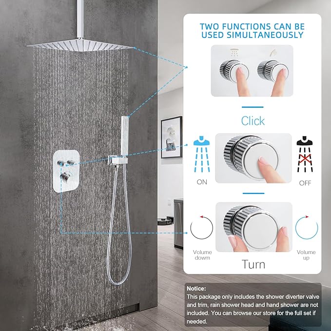 Thermostatic Shower Valve Shower Diverter 2 Way Shower Valve with Temperature Control Shower Mixing Adjustable Flow Diverter（Polished Chrome）