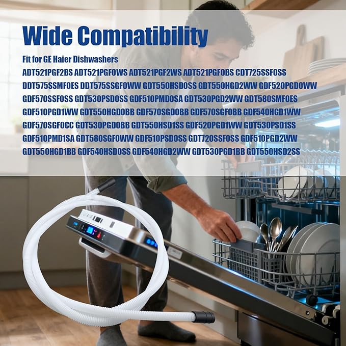 WD24X10062 4.5 Feet Dishwasher Drain Hose Fit for GE Haier Dishwashers, Replace AP5657439 PS6011670 WD24X24650, Drain Tube