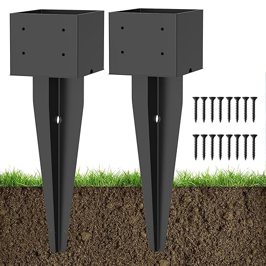 2 Pcs 6"x6" Fence Post Anchor Ground Spike 17"(Actual 5.6"x5.6") Heavy Duty Metal Fence Post Anchor with Black Powder-Coated for Deck,Fence,Porch,Railing,Mailbox