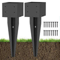 2 Pcs 6"x6" Fence Post Anchor Ground Spike 17"(Actual 5.6"x5.6") Heavy Duty Metal Fence Post Anchor with Black Powder-Coated for Deck,Fence,Porch,Railing,Mailbox