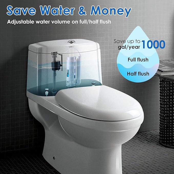 Saillong 1 Pack 2 Inch Universal Toilet Tank Replacement Kit, Include Dual Flush Valve with Push Button, Toilet Fill Valve, Bowl Gasket and Plastic Bolts, Tank Parts Replacement for 2-Piece
