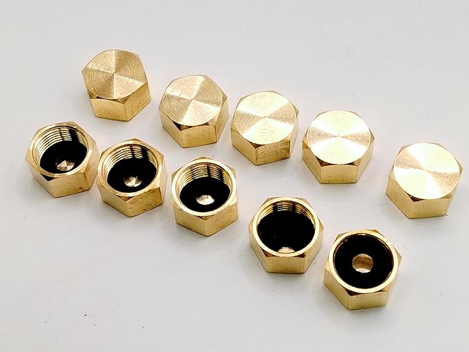 (Pack of 10) Brass 3/8'' Compression valve Cap Fitting for Sink Shut off Angle Stop Water Line Valve with Sealing Rubber Gasket Washer
