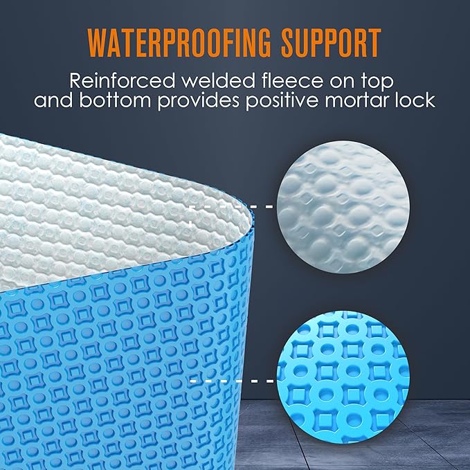 Houseables Uncoupling Membrane, Tile Underlayment, Tile Membrane, Flooring Underlayment, for Floor, Decoupling, Anti Fracture, Waterproof, Anti Crack, Vapor, 1/8" Thick, 3.3 ft x 46.2 ft / 154 Sq Ft