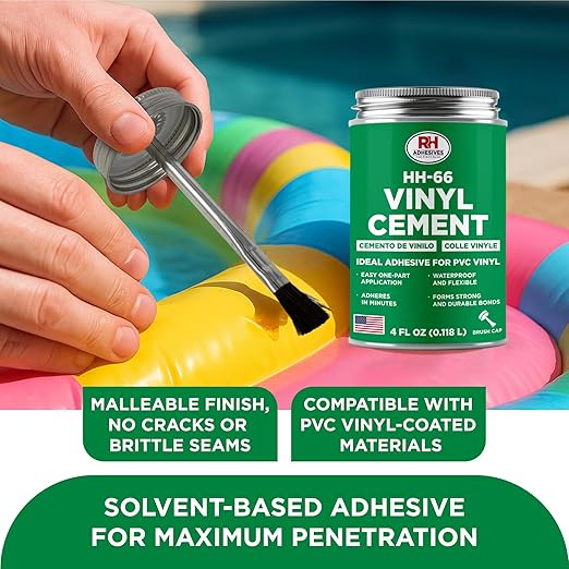 HH-66 Vinyl Cement, 4 oz. can - Vinyl Adhesive, Cement Glue, Repair Glue, Inflatables, Pool Liner, Tarps, Tents, Awnings, Mats, Covers, Waterproof, High Strength, Long Lasting, RH Adhesives