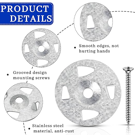 Fastener Kit Board Hardware Set, Includes 1-1/8 Inch Galvanized Steel Washers and Stainless Steel Screws for Fixing Fastening Installation(150 Pcs)