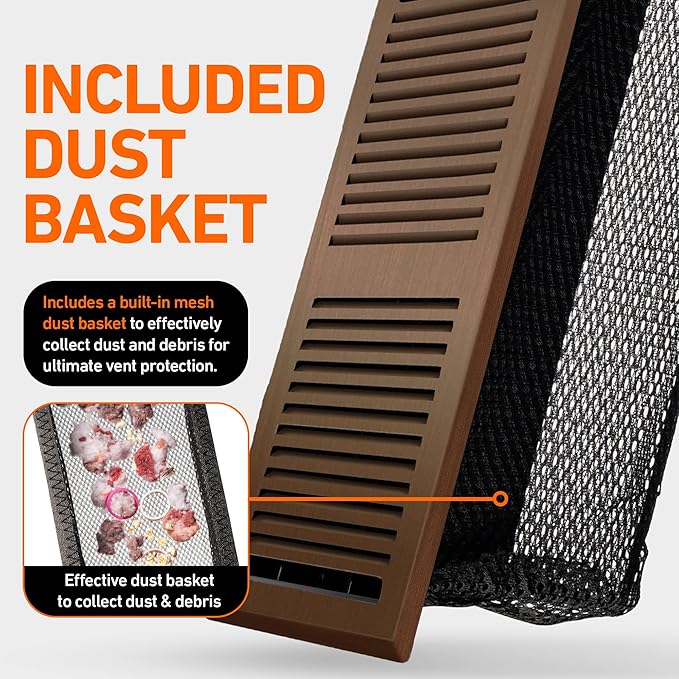 2X14 Floor Vent Covers Floor Register with Mesh Cover Trap, Heat and Air, Walkable Metal Floor Register for HVAC Duct, Contemporary, Oiled Bronze