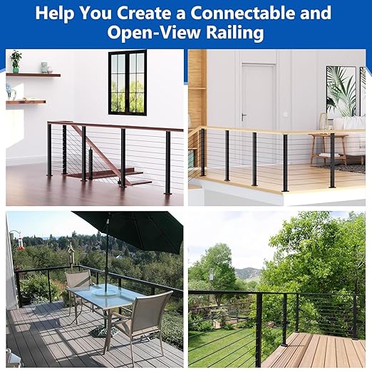 Upgraded Swageless L-drilled Corner Cable Railing Post 36" (Post 35"x2"x2"), Heavy-Duty 90° Drilled One Post Corner Solution with Cable Grommets, T304 Stainless Steel, Outdoor Finish for Decks
