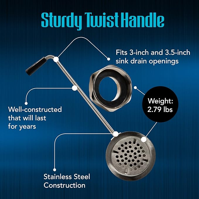3-inch Sink Drain Waste Drain Valve with Twist Handle, Fits Commercial 3 Compartment Sink Style Drains, Controls Sink Drain Stopper - Handy Brass Reducer Included