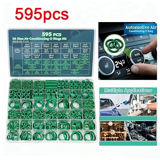 AC O Ring Assortment Kit, Wear-Resistant Car Repair Accessories | Seal Rubber O Rings Assortment Set,for Compressor and Professional Plumbing Faucet Seal Repair