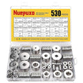 530PCS Flat Washers Assortment Kit, 304 Stainless Steel Fender Washers, 24 Sizes (M3 M4 M5 M6 M8 M10 M12 6# 8# 10# 12# 1/4 5/16 3/8 7/16 1/2) SAE + Metric Metal Washers for Screws and Bolts