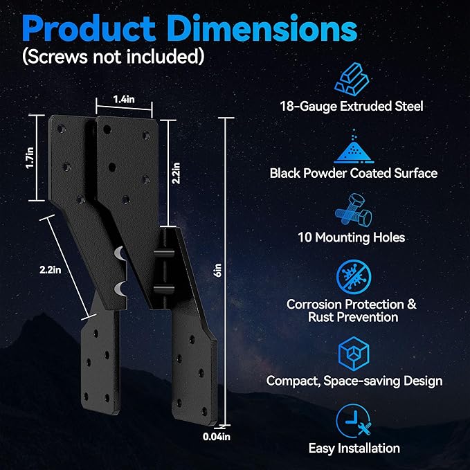 25 Pack Hurricane Ties for Rafters,Hurricane Straps Brackets with Strong Black Powder-Coated,Trusses/Rafters Ties,Rafter Hanger, H2.5A Right Tie 18-Gauge Extruded Steel Black
